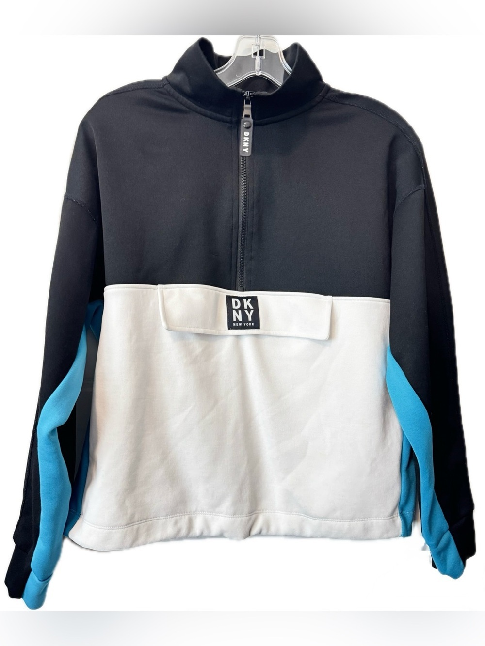 DKNY Sport Colorblock Half Zip Pullover Sweatshirt Blue Black White Size Small